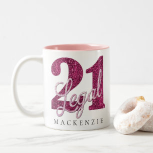Pink 21 and Legal   Modern Name 21st Birthday Two-Tone Coffee Mug