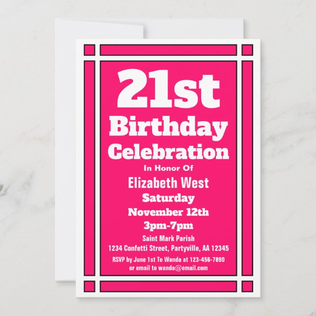 Pink 21st Birthday Party Invitation (Front)