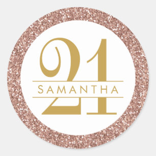 Pink 21st Birthday Personalised Rose Gold Glitter Classic Round Sticker