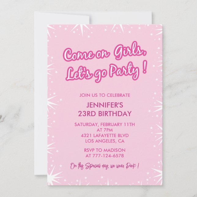 Pink 23rd birthday invitations trendy Girl (Front)