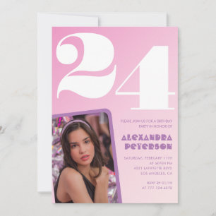 Pink 24th birthday invitations Retro Photo