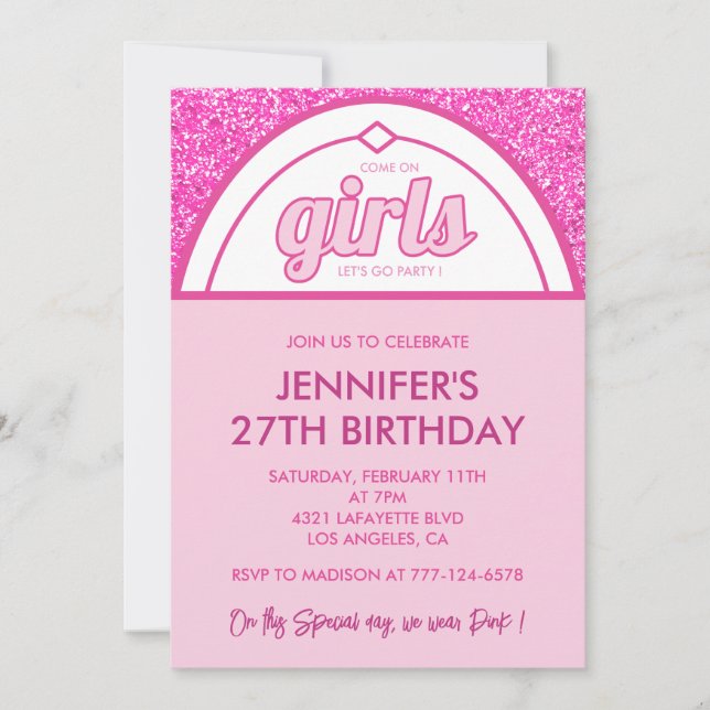 Pink 27th birthday invitations Glitter Girl (Front)
