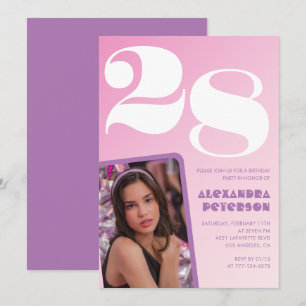 Pink 28th birthday invitations Retro Photo