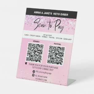 *~* PINK - 2 QR PAYMENT - Tabletop Table Tent Pedestal Sign