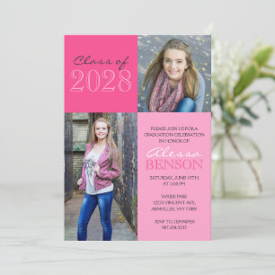 Pink 2 Toned Classic 2 Photo Graduation Invitation
