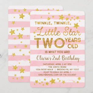 Pink 2nd Birthday Invitation Twinkle Little Star