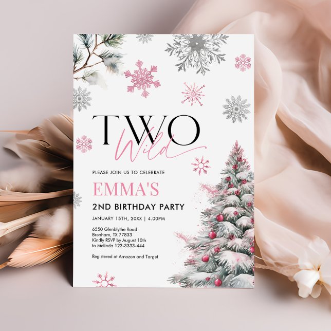 Pink 2nd Birthday Invitation, Two Wild Birthday  Invitation (Creator Uploaded)
