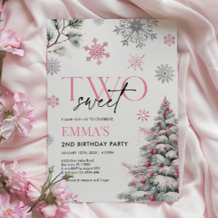 Pink 2nd Birthday Invitation, Winter Two Birthday  Invitation