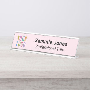Pink 2x8 Desk Name Plate Company Logo Changeable