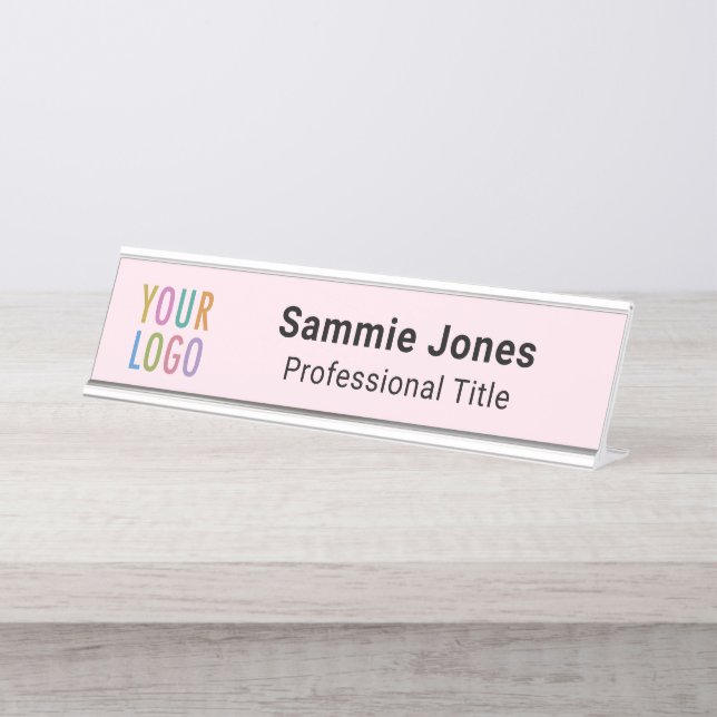 Pink 2x8 Desk Name Plate Company Logo Changeable (Front)