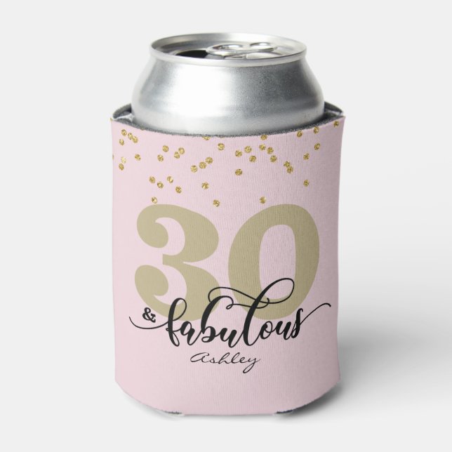 Pink 30 and Fabulous Birthday Can Cooler (Can Front)
