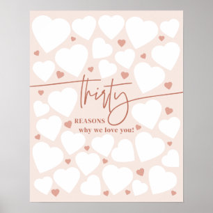 Pink 30 Reasons We Love You Hearts Birthday Poster