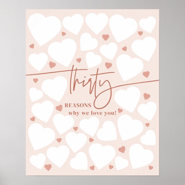 Pink 30 Reasons We Love You Hearts Birthday Poster (Front)