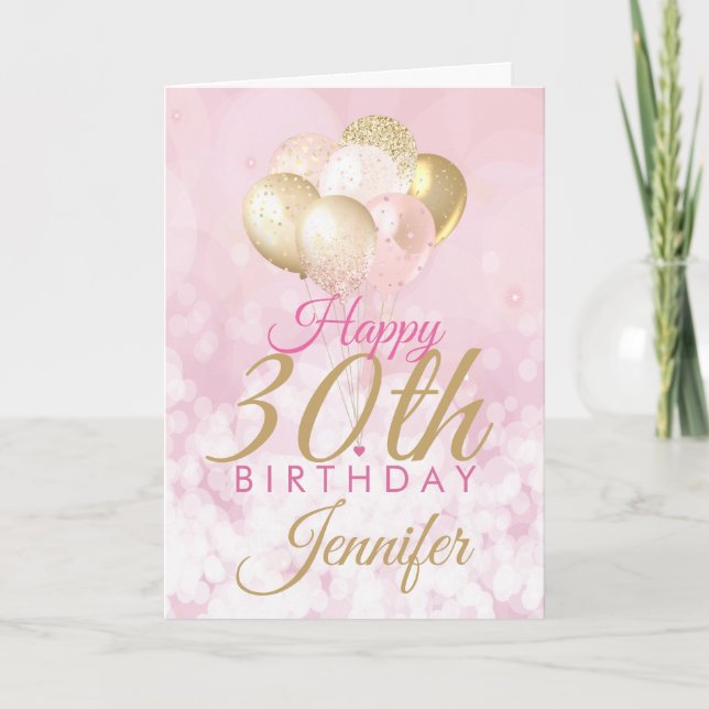 Pink 30th Birthday Glitter Balloon Card (Front)