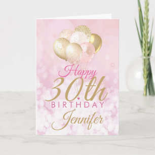 Pink 30th Birthday Glitter Balloon Card