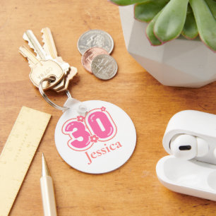 Pink 30th Birthday Golfer Gift – 30 Years Elegant Key Ring