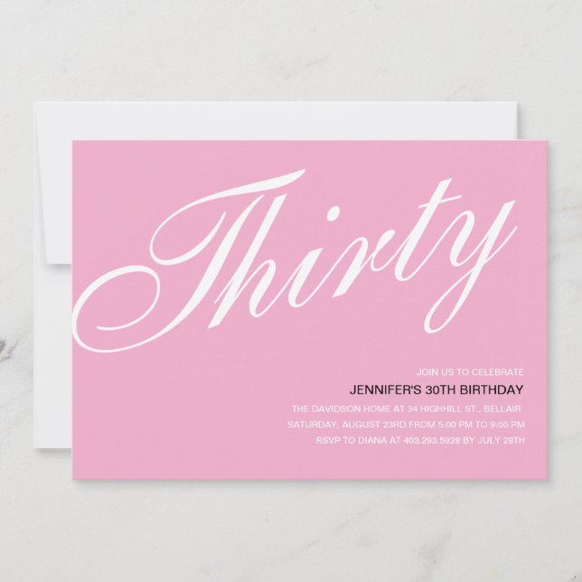 Pink 30th Birthday Invitations (Front)