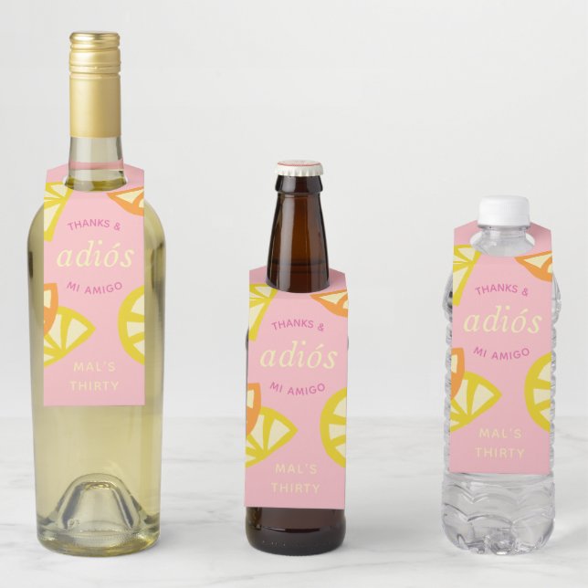 Pink 30th Birthday Mexican Adios 20s Favor Bottle Tag (In Situ)