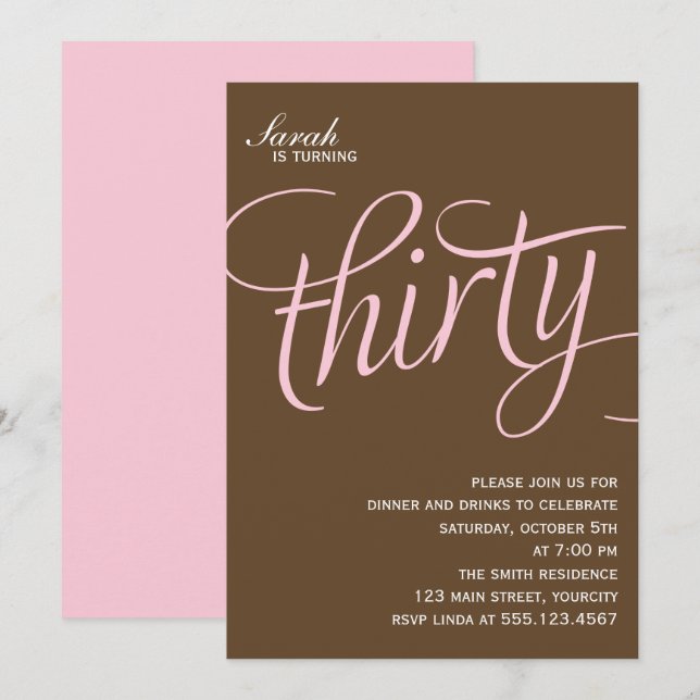 Pink 30th Birthday Party Invitation (Front/Back)