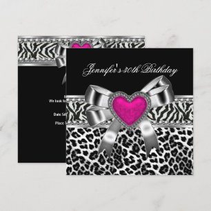 Pink 30th Birthday Party Zebra Black Leopard Invitation