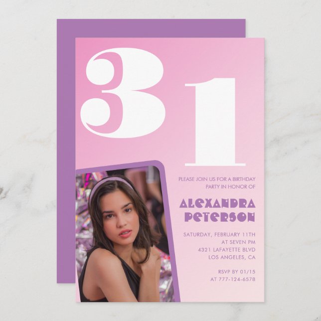 Pink 31st birthday invitations Retro Photo (Front/Back)