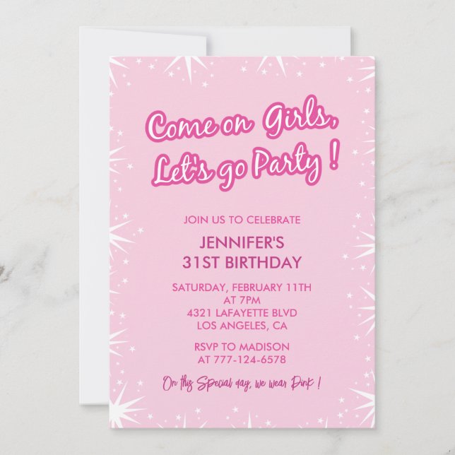 Pink 31st birthday invitations trendy Girl (Front)