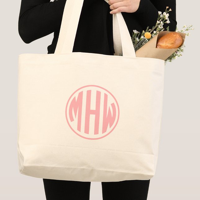 Pink 3 Initial Circle Monogram Font DIY BG Large Tote Bag (Creator Uploaded)