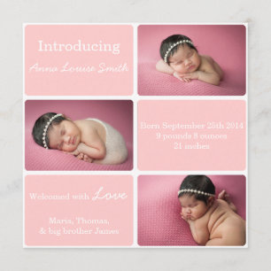 Pink 3 Photo Birth Announcement