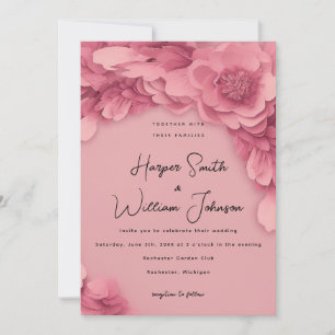 pink 3d floral wedding invitation