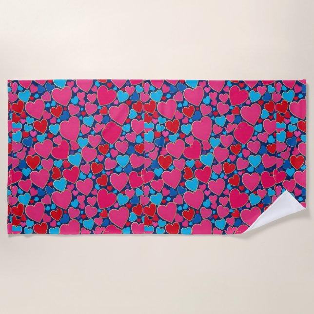 PInk 3d hearts Beach Towel (Front)