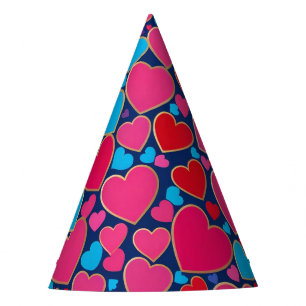PInk 3d hearts Party Hat