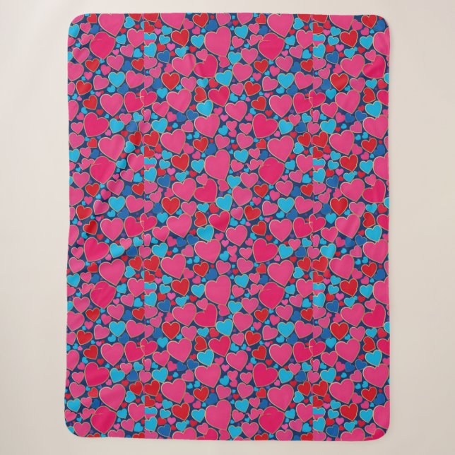 PInk 3d hearts Sherpa Blanket (Front)