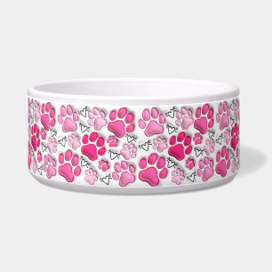 Pink 3D Paw Prints and Hearts Cat Dog Water Food 
