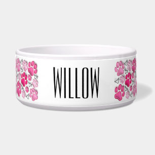 Pink 3D Paw Prints and Hearts Dog Water Food