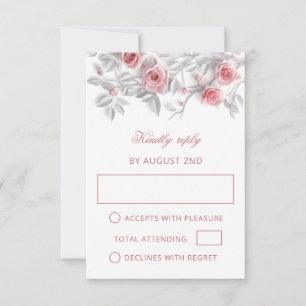 Pink 3D Roses Wedding RSVP Card