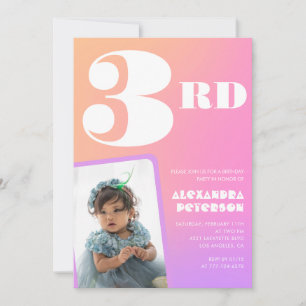 Pink 3rd birthday invitations Colourful Photo