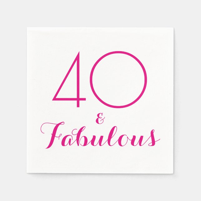 Pink 40 and Fabulous Typography Party Napkins (Front)
