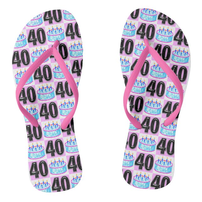 PINK 40TH BIRTHDAY CAKE FLIP FLOPS (Footbed)