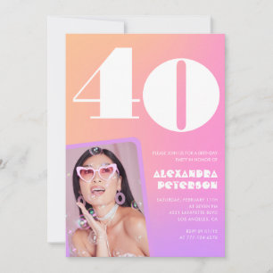 Pink 40th birthday invitations Retro Photo