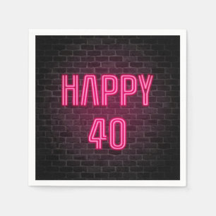 Pink 40th Birthday neon sign on brick wall Napkin