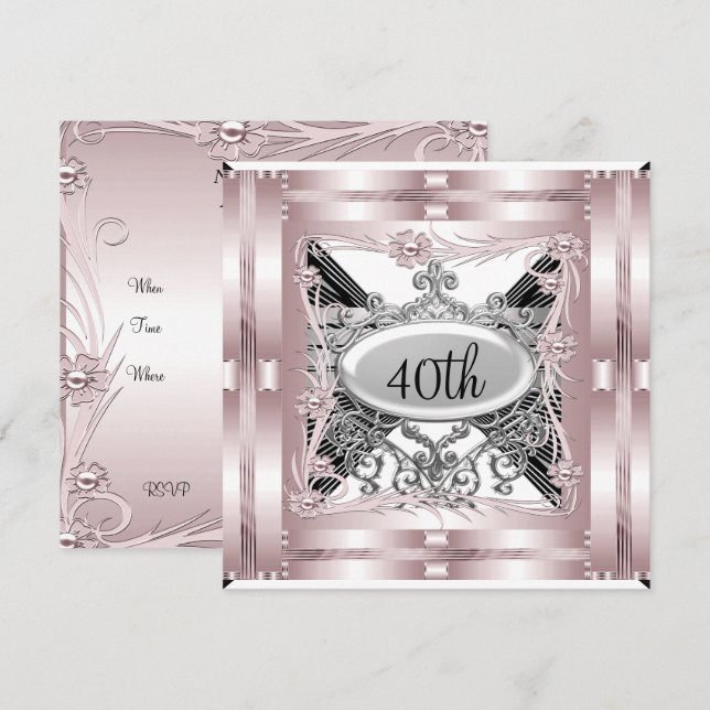Pink 40th Birthday Party Invitation any Occasion (Front/Back)