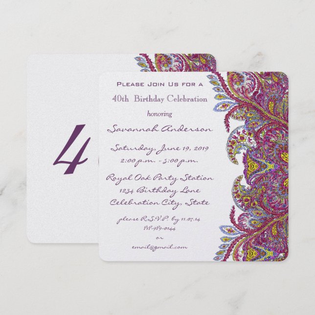 Pink 40th Birthday Party Invitations (Front/Back)