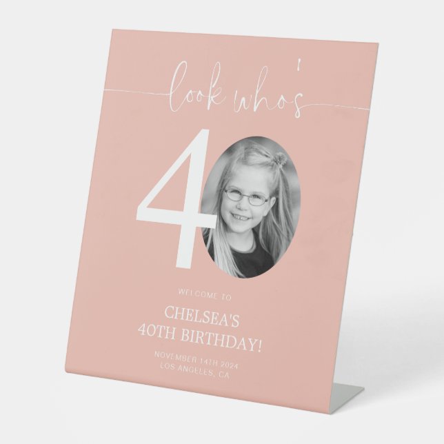 Pink 40th Birthday Welcome Sign | Look Who's 40 (Front)