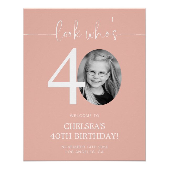 Pink 40th Birthday Welcome Sign | Look Who's 40 (Front)