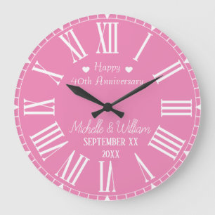 Pink 40th Wedding Anniversary Personalised Large Clock