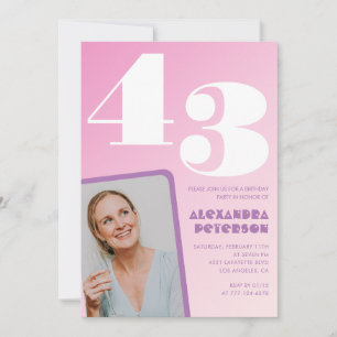 Pink 43rd birthday invitations Retro Photo