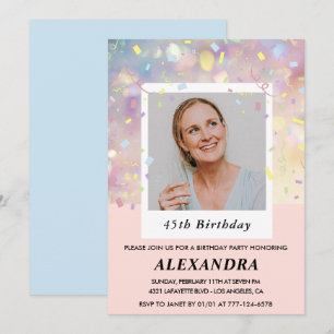 Pink 45th birthday invitations Confetti Photo 