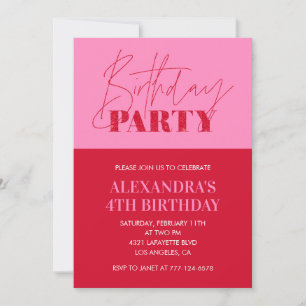Pink 4th birthday invitations Birthday Party