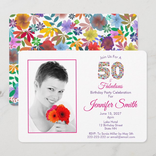Pink 50 and Fabulous 50th Birthday Celebration Invitation (Front/Back)