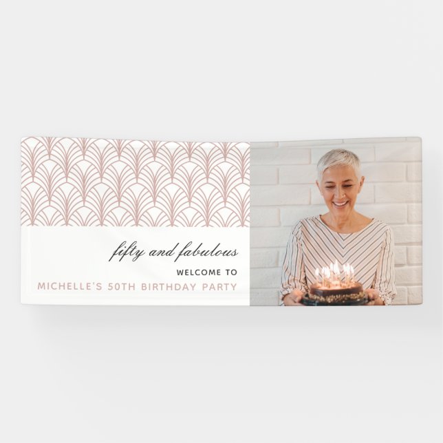 Pink 50 and Fabulous Art Deco 50th Birthday Banner (Horizontal)